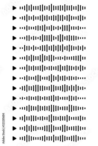 Set Black sound waves of the equalizer isolated on white background. Concept play audio message in social network on mobile app or web site. Vector clipart Illustration.