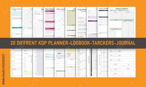 Kdp Interior design bundle ,daily planner, journal, sheets, work out log book 20 different template in one file.