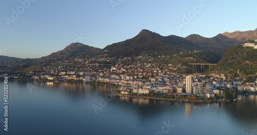 4k drone shot of montreux in the swiss riviera