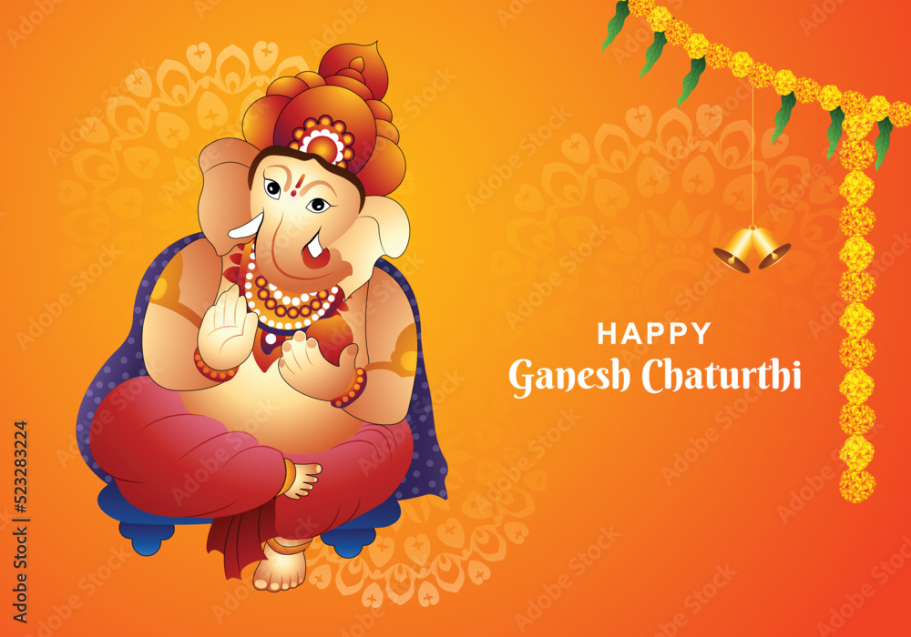 Happy ganesh chaturthi celebration with prayer to lord ganesha card background Happy ganesh chaturthi celebration with prayer to lord ganesha card background