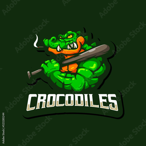 crocodile carrying a baseball bat mascot logo