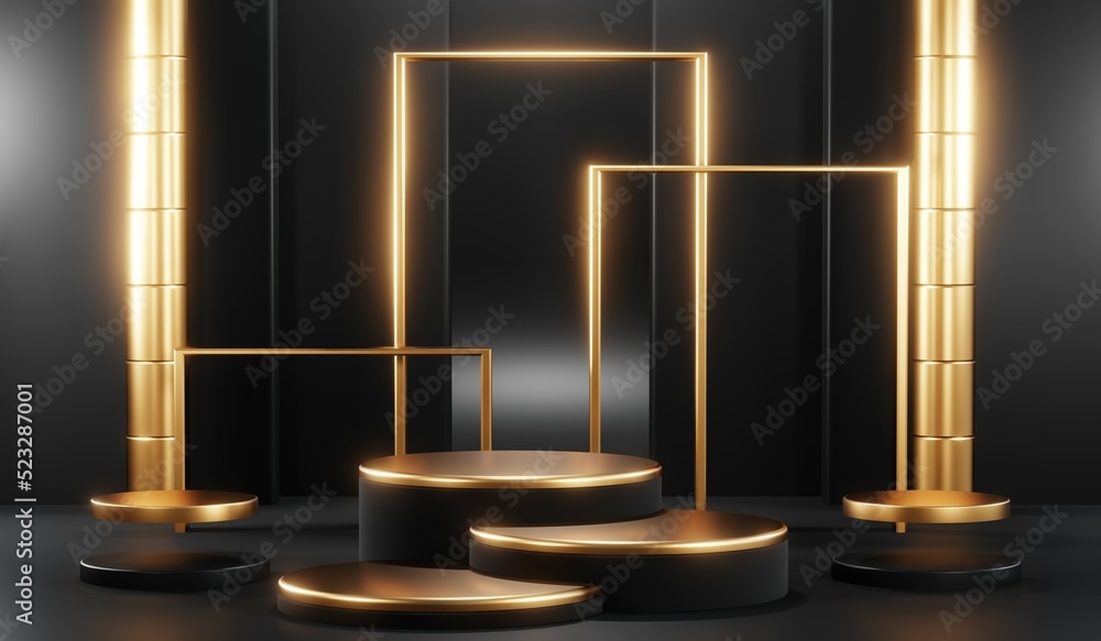 3D rendering of blank product background for cream cosmetics Modern black podium background 3D rendering of blank product background for cream cosmetics Modern black podium background