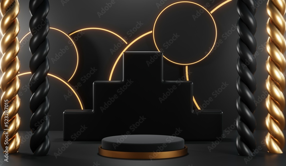 3D rendering of blank product background for cream cosmetics Modern black podium background 3D rendering of blank product background for cream cosmetics Modern black podium background