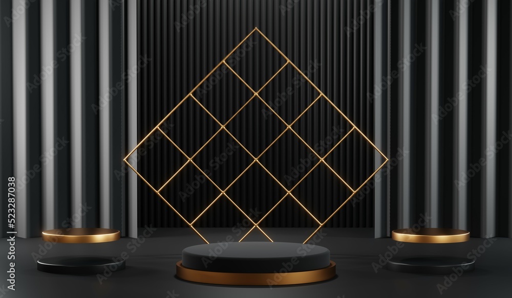 3D rendering of blank product background for cream cosmetics Modern black podium background 3D rendering of blank product background for cream cosmetics Modern black podium background