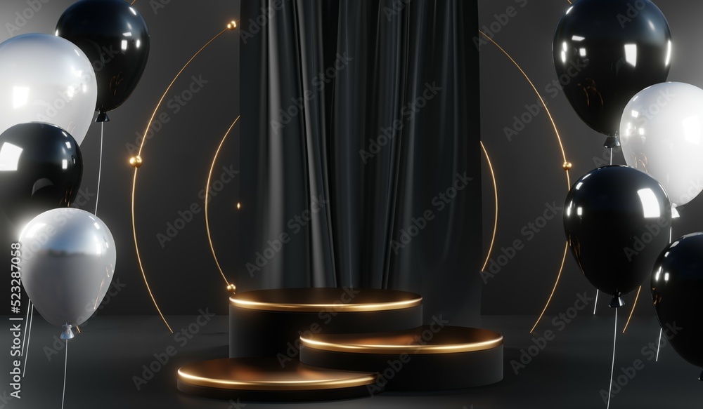 3D rendering of blank product background for cream cosmetics Modern black podium background 3D rendering of blank product background for cream cosmetics Modern black podium background