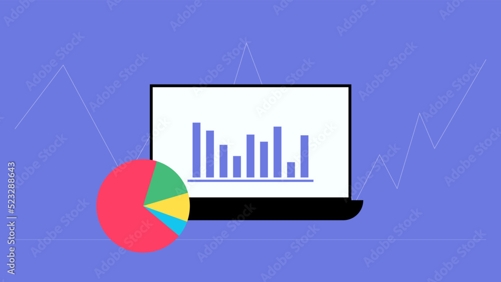Laptop showing charts and graph, analysis business accounting, statistics concept. Digital marketing, business analysis. Data growth diagram. Business website modern ui, ux, kit, admin. Vector Laptop showing charts and graph, analysis business accounting, statistics concept. Digital marketing, business analysis. Data growth diagram. Business website modern ui, ux, kit, admin. Vector
