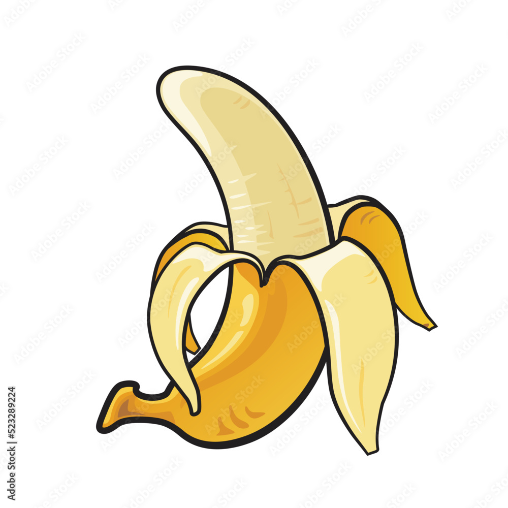 Banana cartoon, Banana peeled isolate on white background. Banana cartoon, Banana peeled isolate on white background.