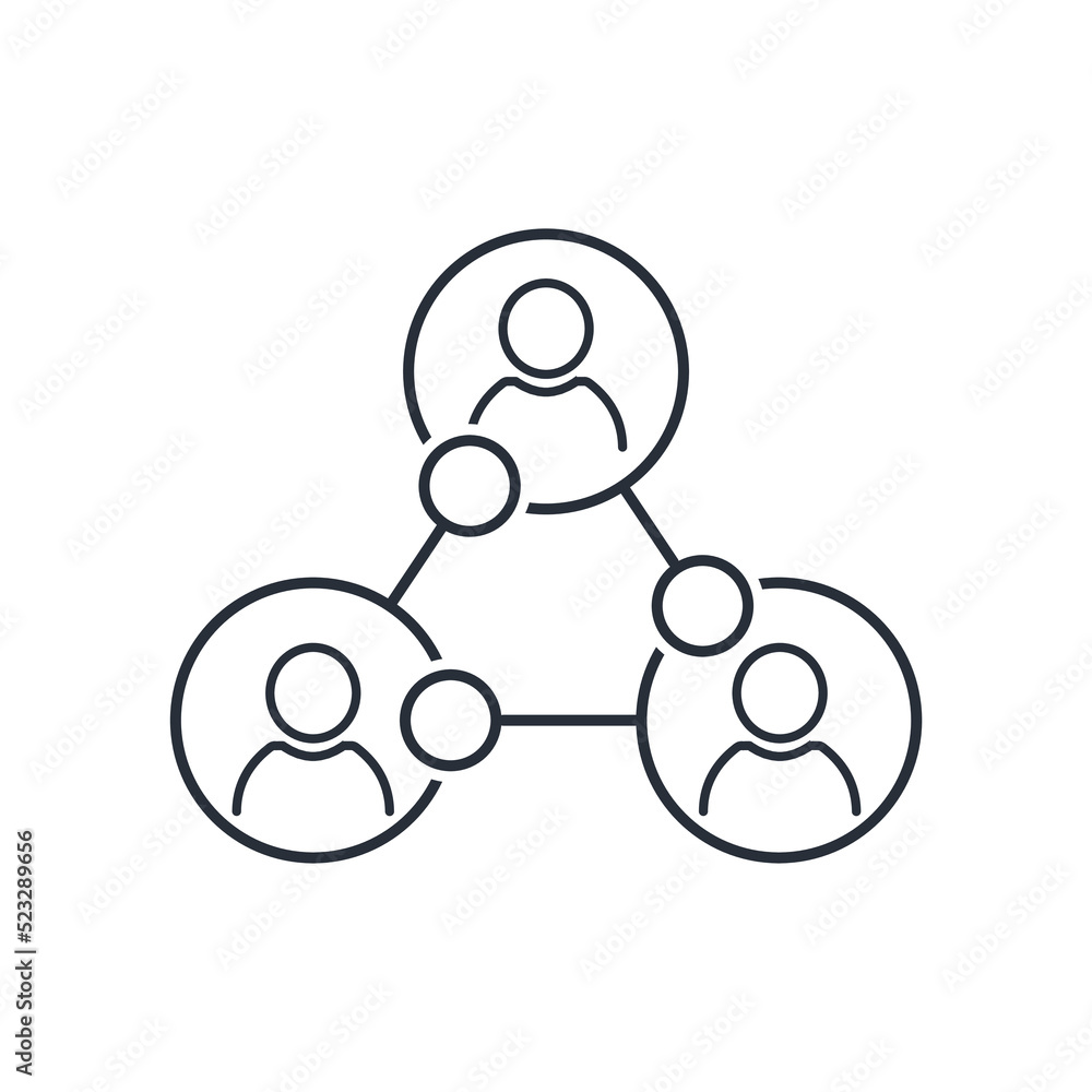 Interconnected group cooperation teamwork. Vector linear icon isolated on white background. Interconnected group cooperation teamwork. Vector linear icon isolated on white background.