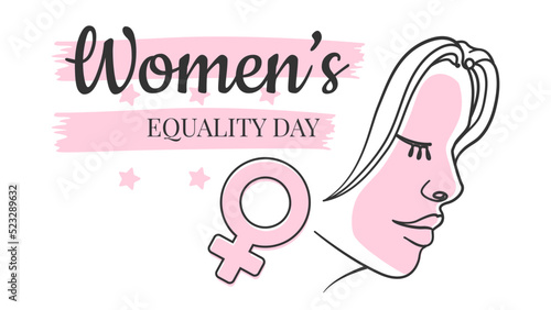line art vector graphic illustration of woman face and gender symbol with women's equality day text background. suitable for promotional material at this event.