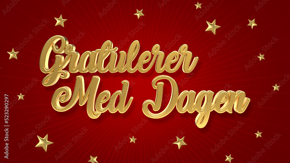 Golden Happy Anniversary in Norwegian, Gratulerer Med Dagen. 3d Illustration.