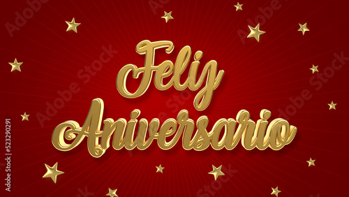 Golden Happy Anniversary in Spanish, Feliz Aniversario. 3d Illustration. photo
