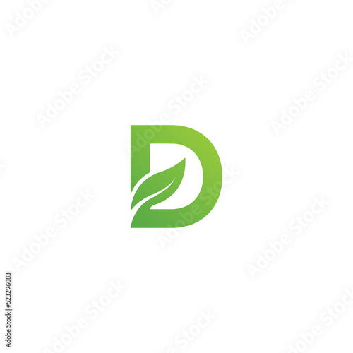Green eco letters D logo with leaves.