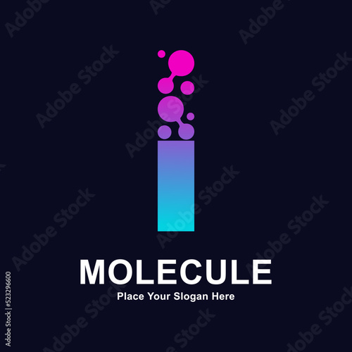 Letter I molecule dots logo vector template. Suitable for business, initial, Medicine, science, technology, laboratory, electronics