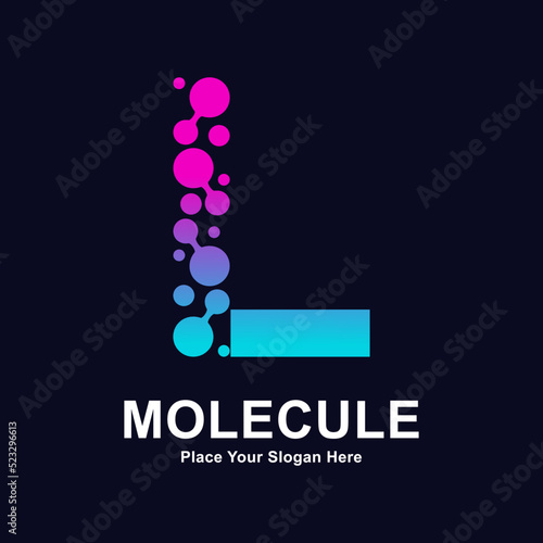 Letter L molecule dots logo vector template. Suitable for business, initial, Medicine, science, technology, laboratory, electronics