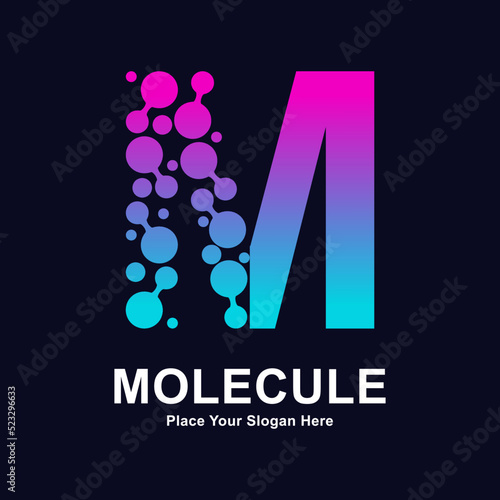 Letter M molecule dots logo vector template. Suitable for business, initial, Medicine, science, technology, laboratory, electronics