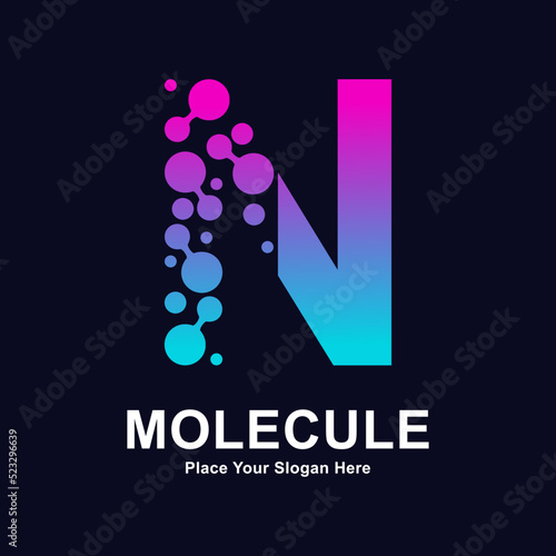 Letter N molecule dots logo vector template. Suitable for business, initial, Medicine, science, technology, laboratory, electronics