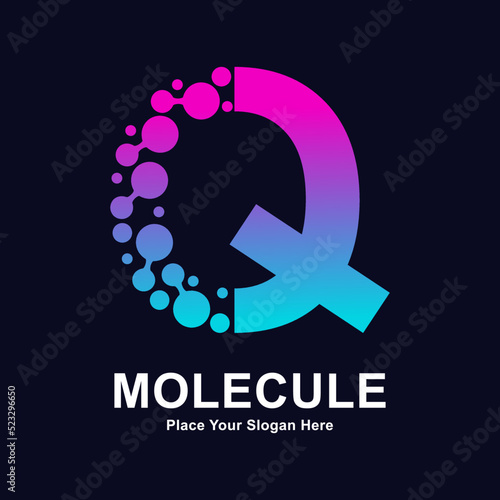 Letter Q molecule dots logo vector template. Suitable for business, initial, Medicine, science, technology, laboratory, electronics