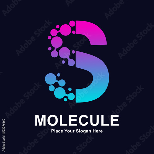 Letter S molecule dots logo vector template. Suitable for business, initial, Medicine, science, technology, laboratory, electronics