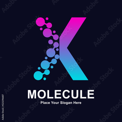 Letter X molecule dots logo vector template. Suitable for business, initial, Medicine, science, technology, laboratory, electronics