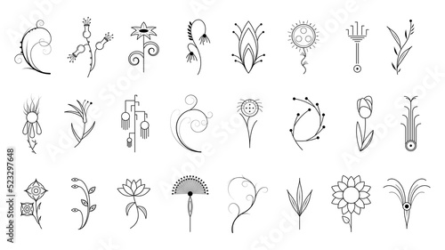 Big Abstract Set Doodle Elements Hand Drawn Collection Botanic Herbal Flora Leaf Branch Vine Flower Plant Elements F Vector Desgin Style