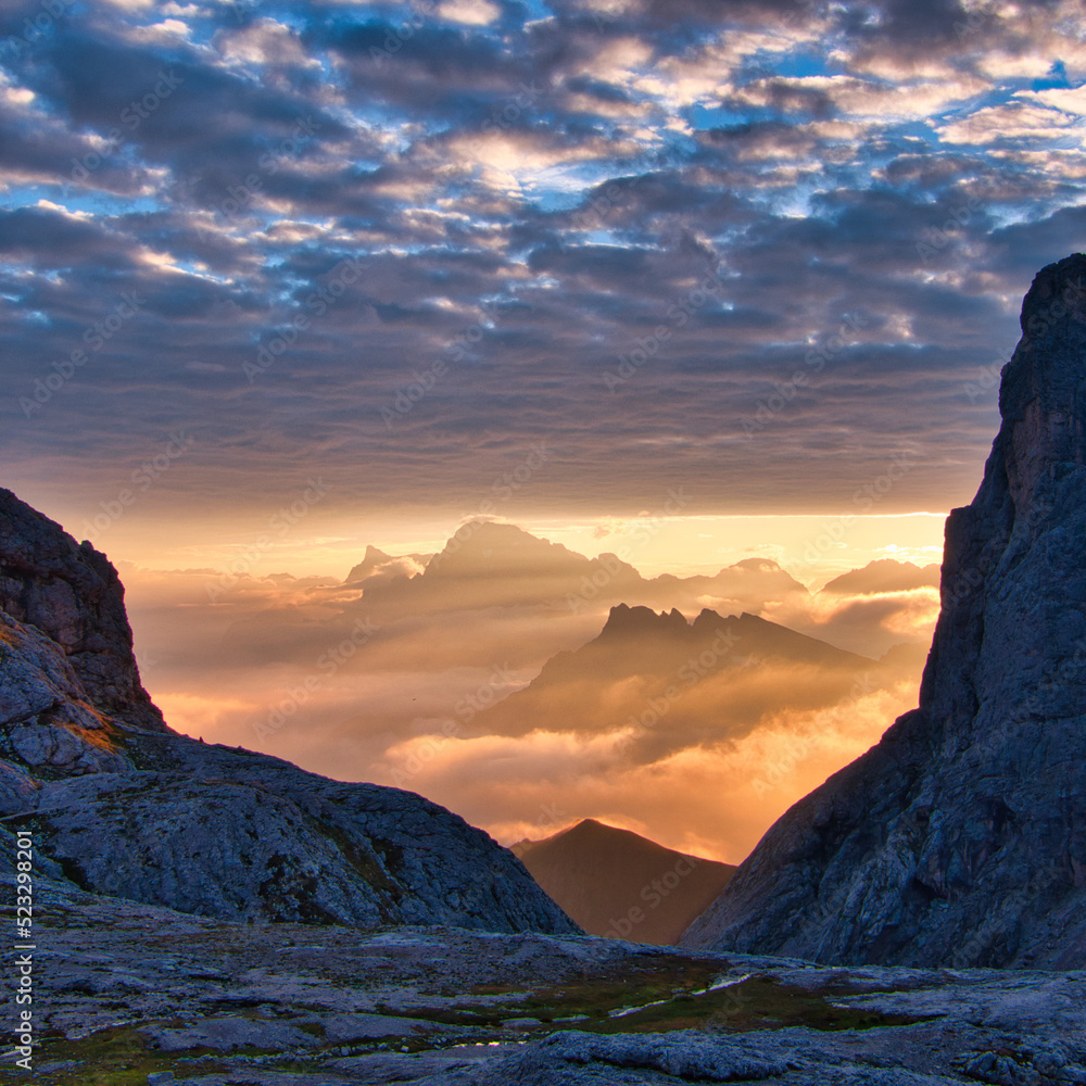 Sunrise at Rifugio Mulaz, Alta Via 2, Dolomites, Italy Sunrise at Rifugio Mulaz, Alta Via 2, Dolomites, Italy
