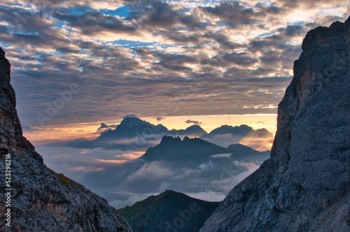 Sunrise at Rifugio Mulaz, Alta Via 2, Dolomites, Italy photo