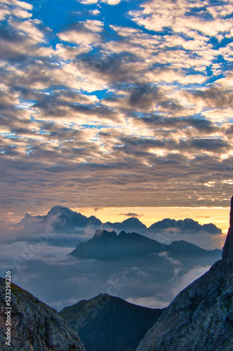 Sunrise at Rifugio Mulaz, Alta Via 2, Dolomites, Italy photo