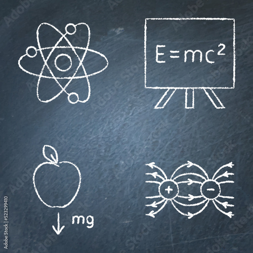 Canvas Print Physics icon set on chalkboard