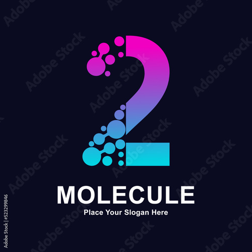 Number 2 molecule dots logo vector design. Suitable for business, initial, Medicine, science, technology, laboratory, electronics