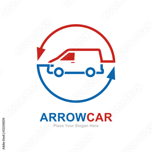 Car with circle arrow logo vector template. Suitable for business, transportation and technology
