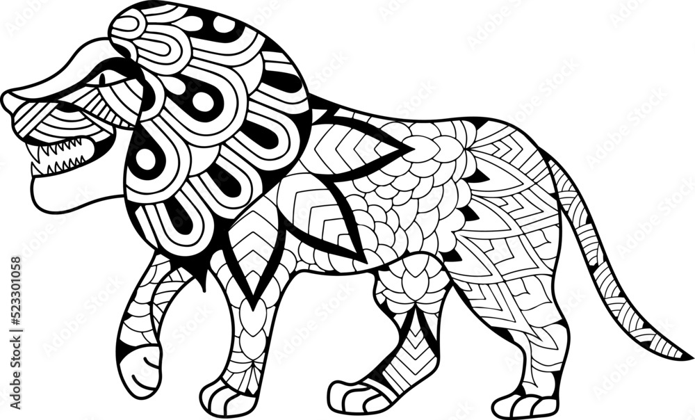 Hand drawn lion line art tattoo coloring page for kids Stock Vector ...