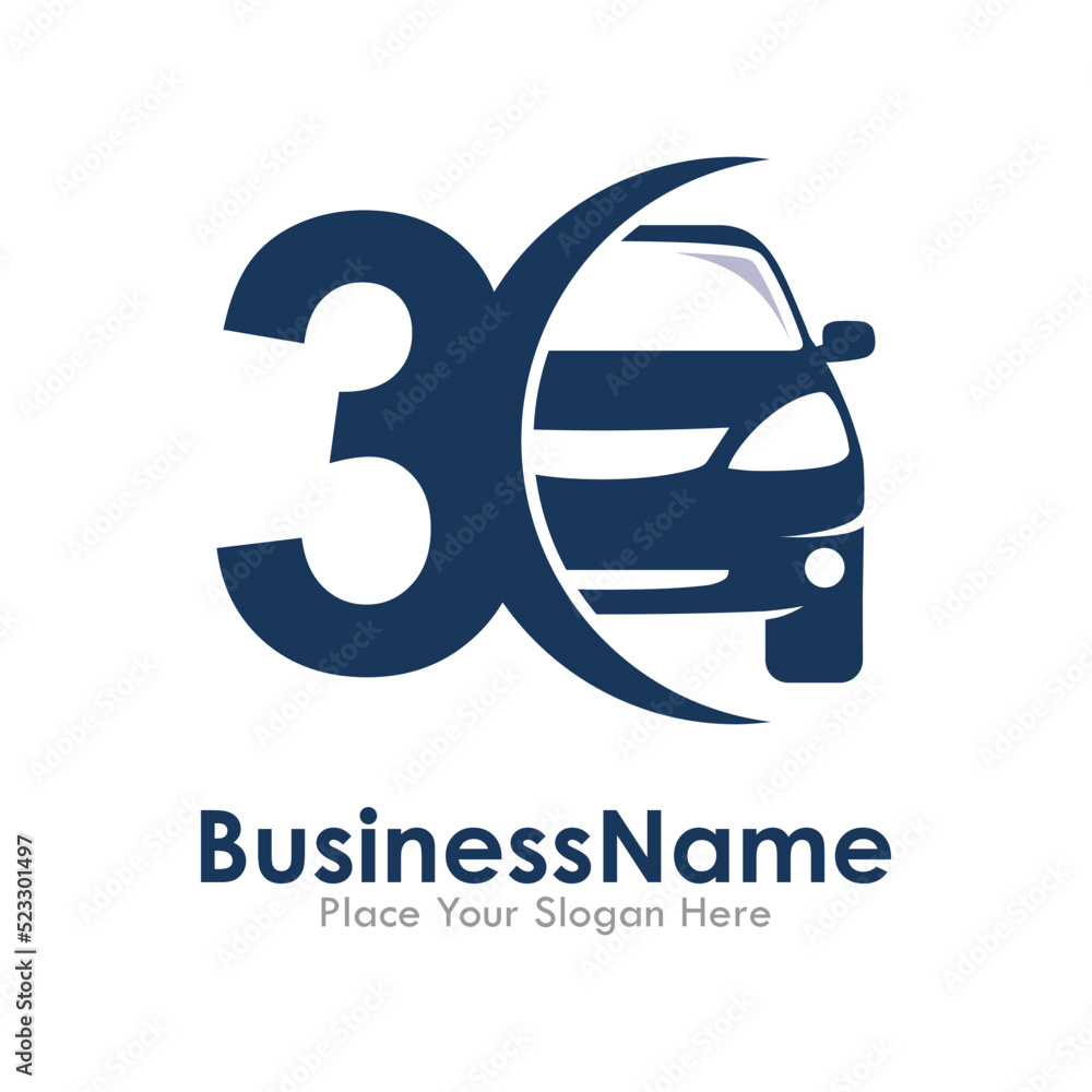 Number 3 with car vector logo template.  Fonts for event, promo, logo, banner, monogram, poster and identity.