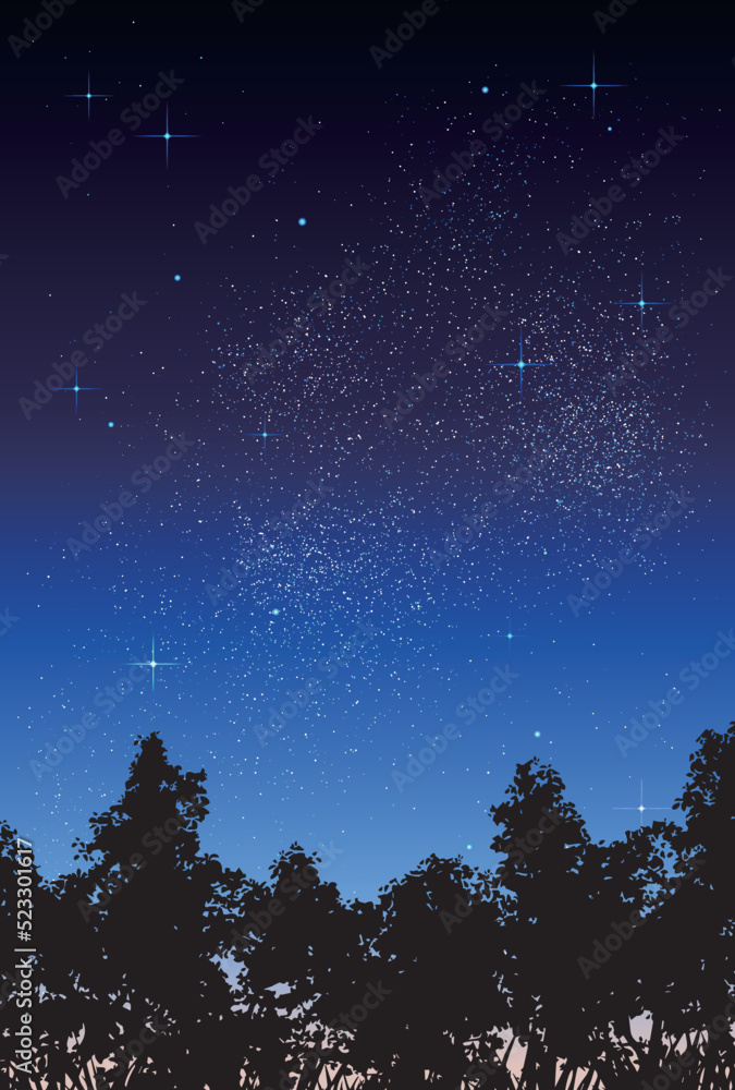 Naklejka premium ベクター背景素材_夜空_森