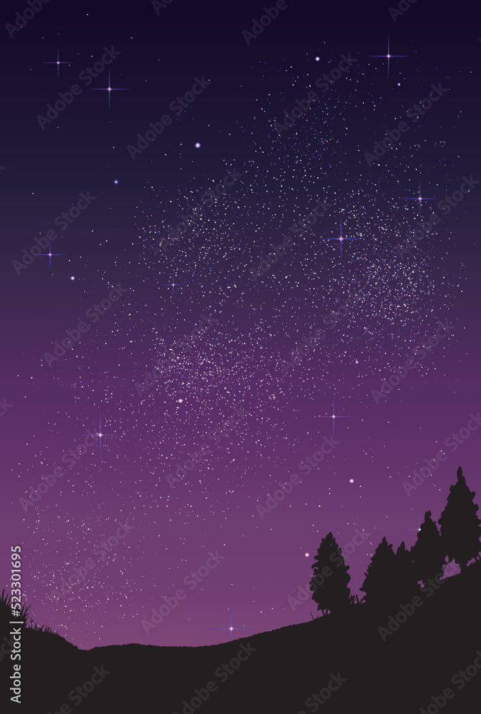 Naklejka premium ベクター背景素材_夜空_山