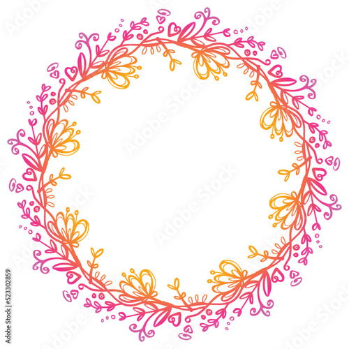 Wreath - vector decorative flowers in yellow-pink colors.
