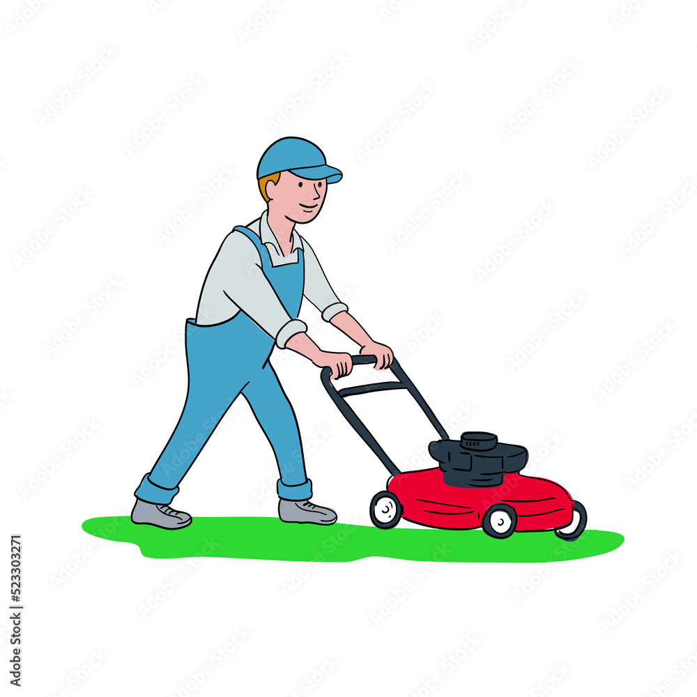 Gardener Mowing Lawn Cartoon Gardener Mowing Lawn Cartoon