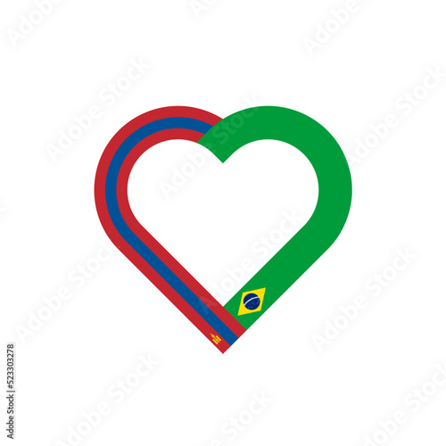 unity concept. heart ribbon icon of mongolia and brazil flags. vector illustration isolated on white background