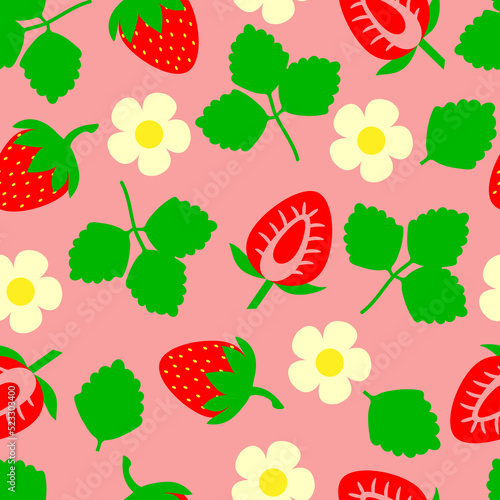 Summer pattern with strawberries on a pink background