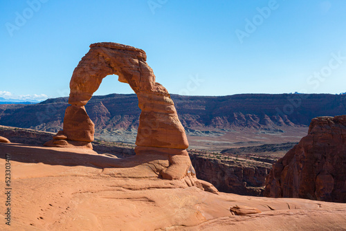 Iconic Delicate Arch in Moab, Utah Arches National Park, negative space for copy