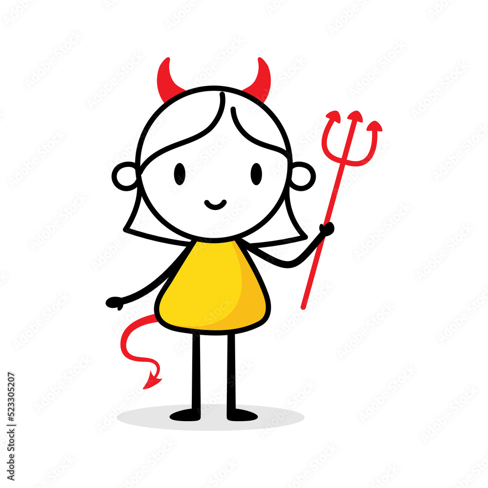 Woman in a devil costume. Cartoon Halloween character. Vector stock illustration Woman in a devil costume. Cartoon Halloween character. Vector stock illustration