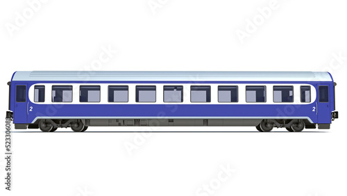 Passenger train Car 3D rendering on white background