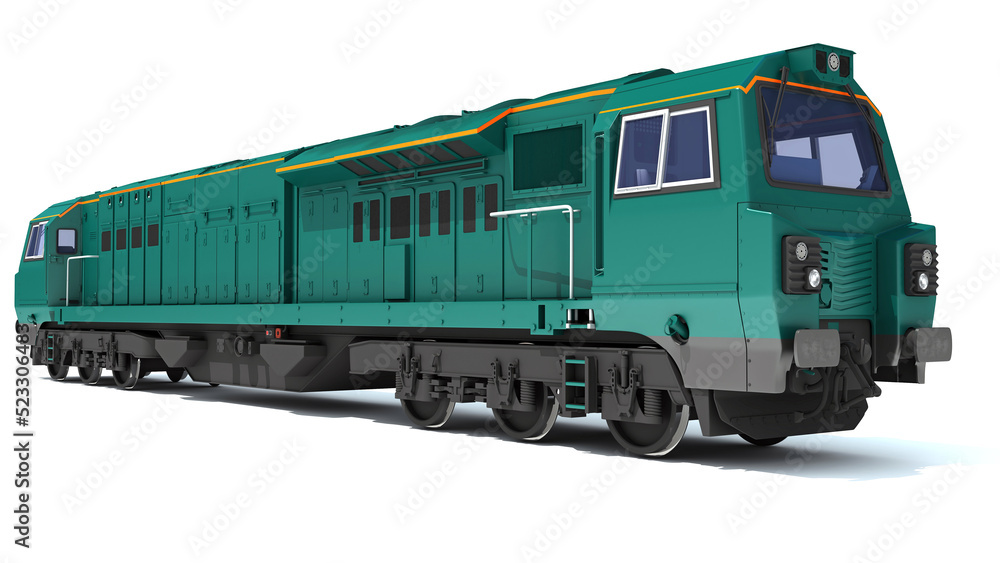 Fototapeta premium Locomotive train 3D rendering on white background