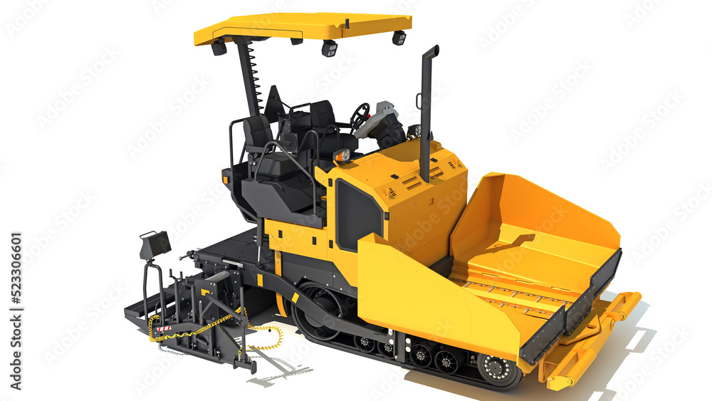 Fototapeta premium Asphalt Paver heavy construction machinery 3D rendering on white background
