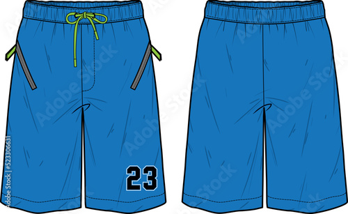 Basketball Shorts design flat sketch vector illustration with front and back view for boxing, Soccer, football, Volleyball, Rugby, tennis, badminton and oversize active wear shorts design.