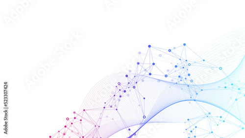 Digits abstract illustration with connected line and dots, wave flow. Digital neural networks. Network and connection background for your presentation. Graphic polygonal background.