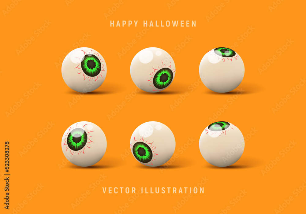 Set of 3d candy eyes for Halloween decoration. Vector 3d illustration