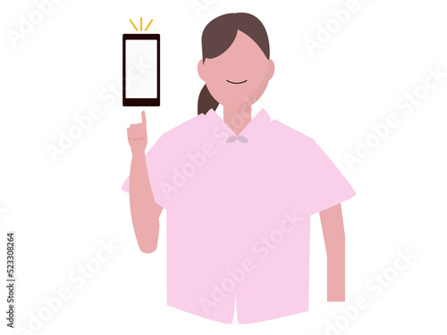 スマホと説明をする女性 ベクターイラスト