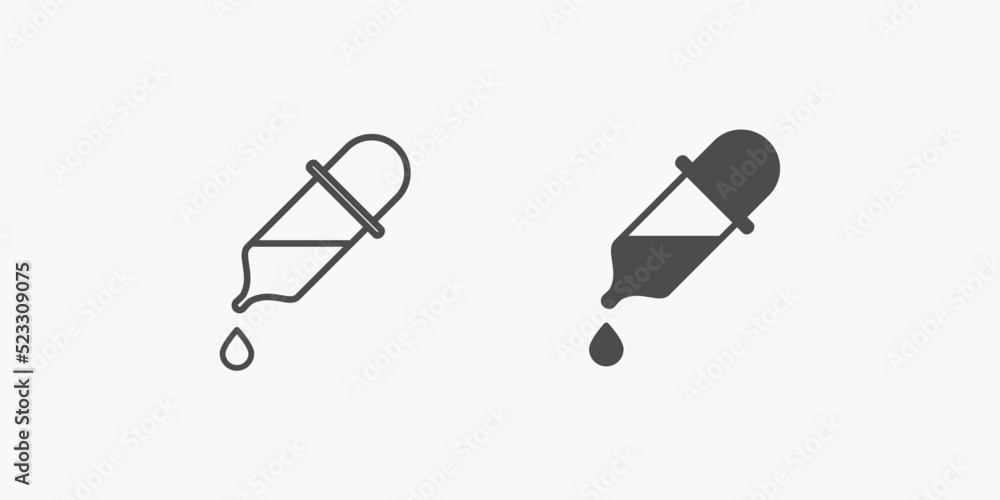 Pipette with a drop of liquid, dropper, medicine icon vector symbol set Pipette with a drop of liquid, dropper, medicine icon vector symbol set