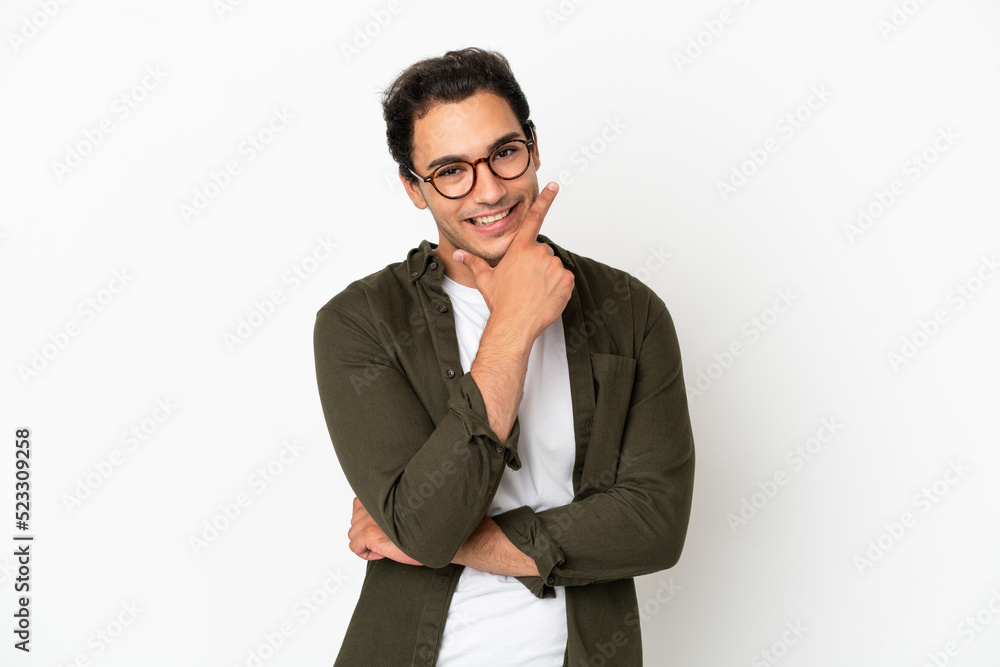 Caucasian handsome man over isolated white background happy and smiling Caucasian handsome man over isolated white background happy and smiling