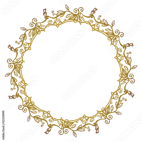 Wreath - spring, summer vector golden decorative fantasy flowers.